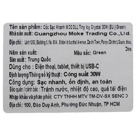 Sạc nhanh Type C PD 30W MOCOLL MOC8905 Màu Xanh lá