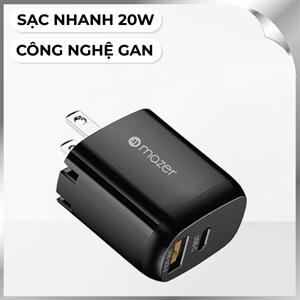 Sạc nhanh 2 cổng USB Type-C QC 3.0 GaN 20W Mazer M-GAN20US-V2-BK