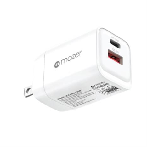 Sạc nhanh 2 cổng USB Type-C QC 3.0 GaN 33W Mazer M-GAN2-T33W-WH Màu Trắng