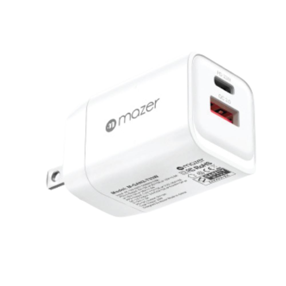 Sạc nhanh 2 cổng USB Type-C QC 3.0 GaN 33W Mazer M-GAN2-T33W-WH - Cổng sạc