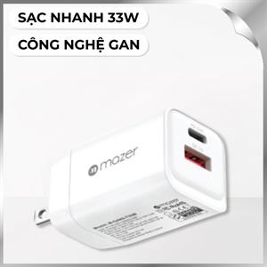 Sạc nhanh 2 cổng USB Type-C QC 3.0 GaN 33W Mazer M-GAN2-T33W-WH