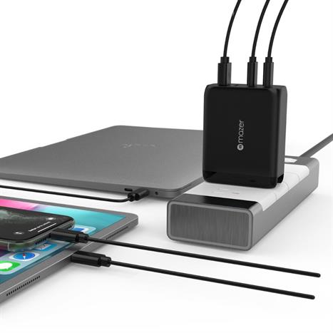 Sạc nhanh 4 cổng USB Type-C PD GaN 120W Mazer M-GAN120W-BK Màu Đen