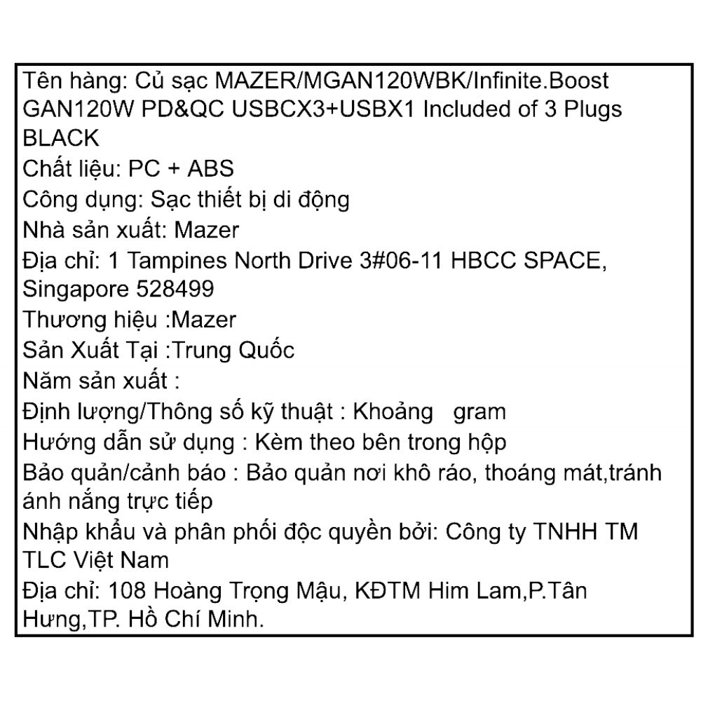 Sạc nhanh 4 cổng USB Type-C PD GaN 120W Mazer M-GAN120W-BK - 8