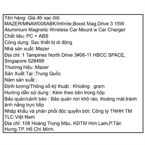 Đế sạc không dây QC 3.0 15W Mazer M-NAW-006A-BK Màu Đen