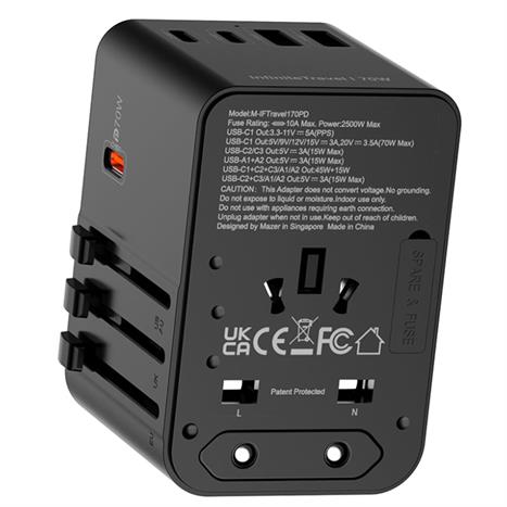 Sạc nhanh du lịch USB Type-C PD GaN 70W Mazer M-IFTravel170PD-BG Màu Đen - Xám