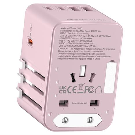 Sạc nhanh du lịch USB Type-C PD GaN 70W Mazer M-IFTravel170PD-PK Màu Hồng