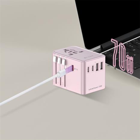 Sạc nhanh du lịch USB Type-C PD GaN 70W Mazer M-IFTravel170PD-PK Màu Hồng