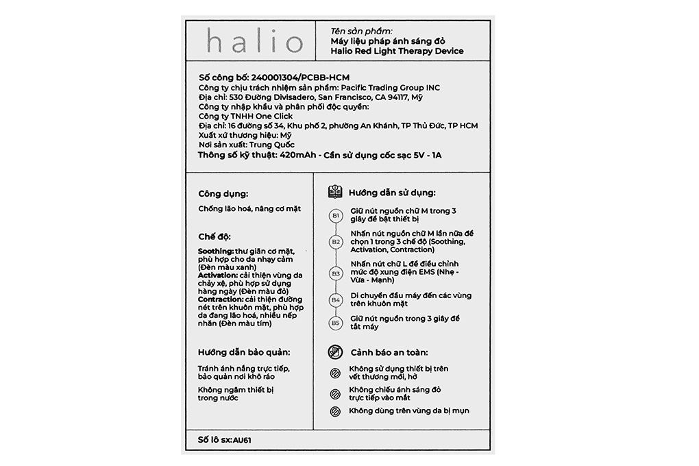 Máy ánh sáng đỏ tăng sinh Collagen Halio 3 in 1 Màu Trắng