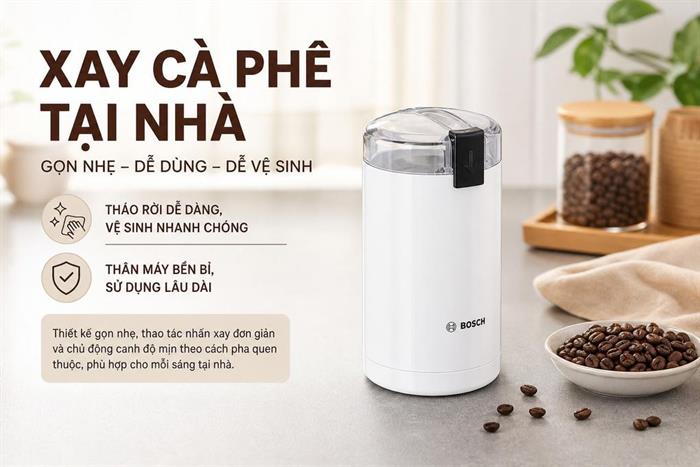 Máy xay cà phê cầm tay Bosch TSM6A011W Màu Trắng