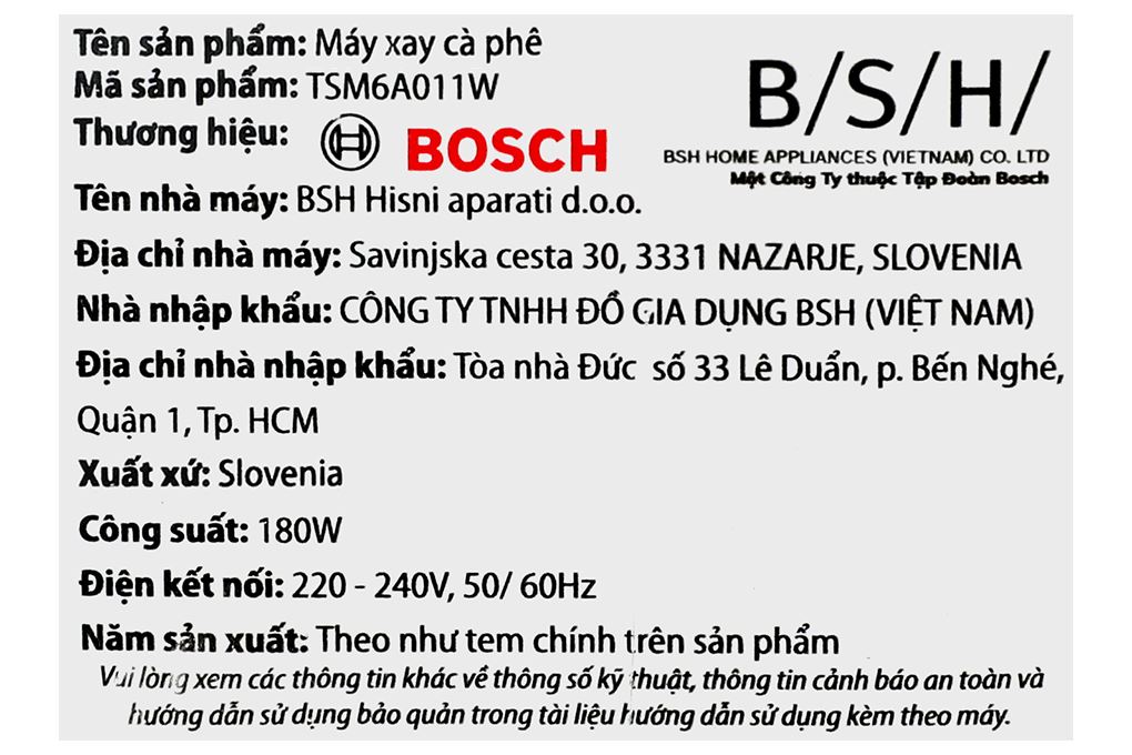 Máy xay cà phê cầm tay Bosch TSM6A011W Màu Trắng