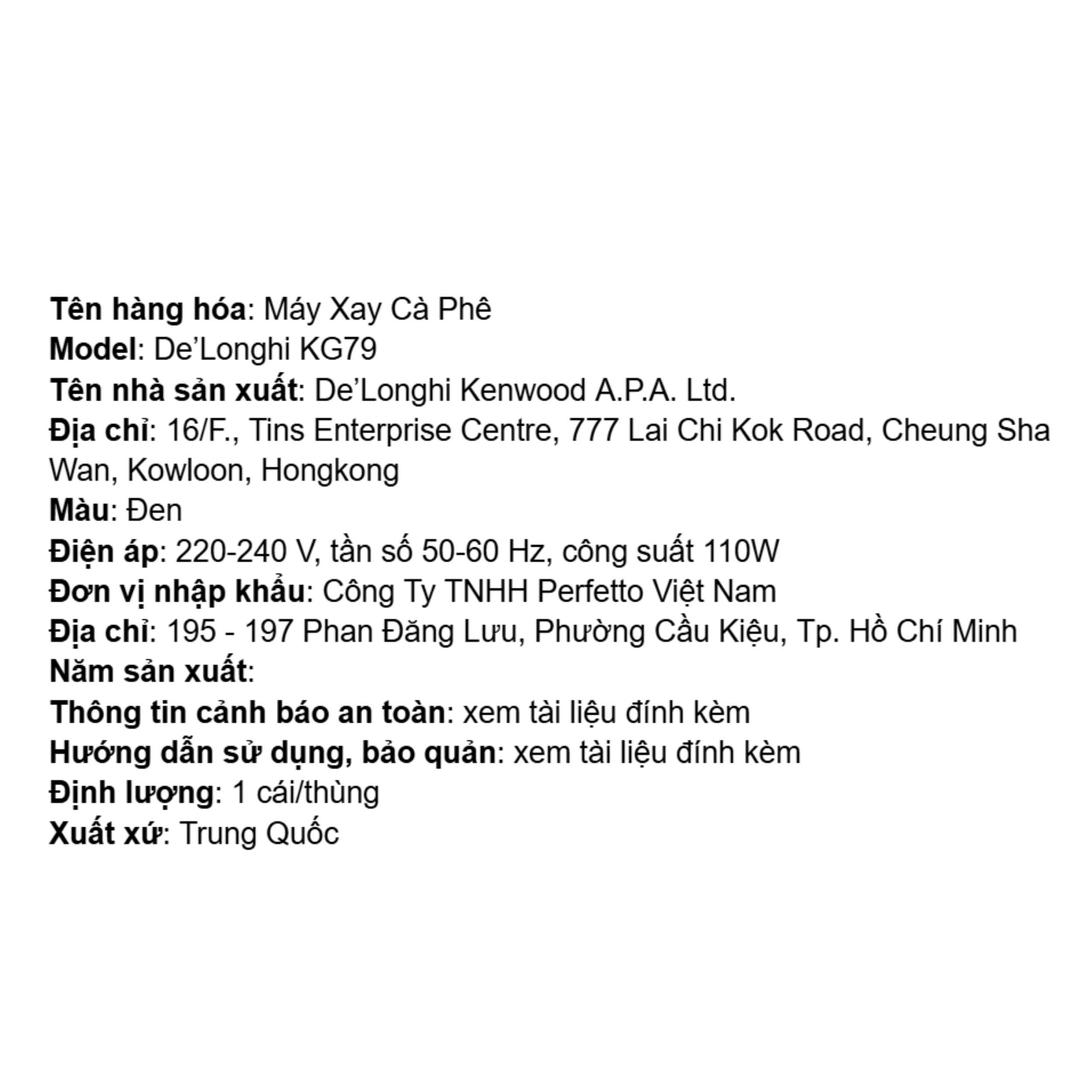 Máy xay cà phê Delonghi KG79 Màu Đen