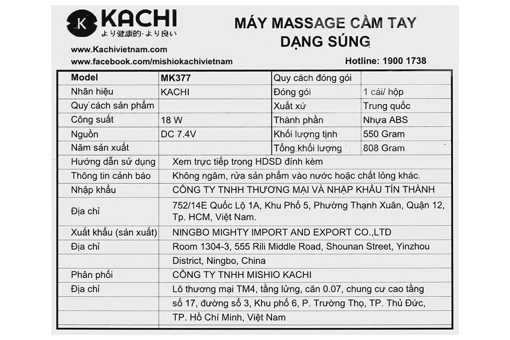 Súng massage cầm tay Kachi MK377 Màu Xám