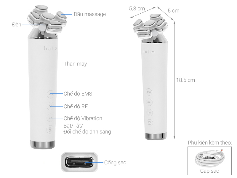 Máy massage mặt nâng cơ và trẻ hóa da kết hợp ánh sáng sinh học Halio