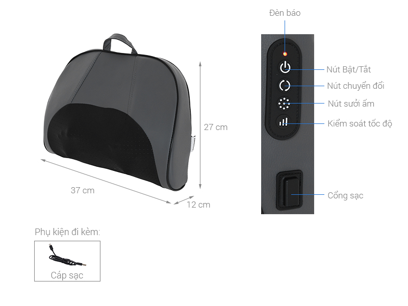 Gối massage hồng ngoại Bomidi MP1 Pro - Xám xanh