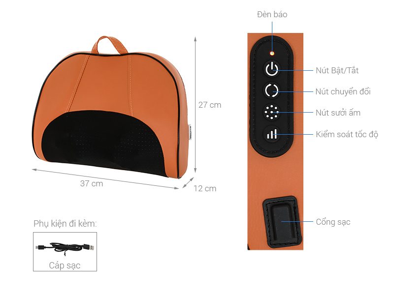 Gối massage hồng ngoại Bomidi MP1 Pro - Đen Cam