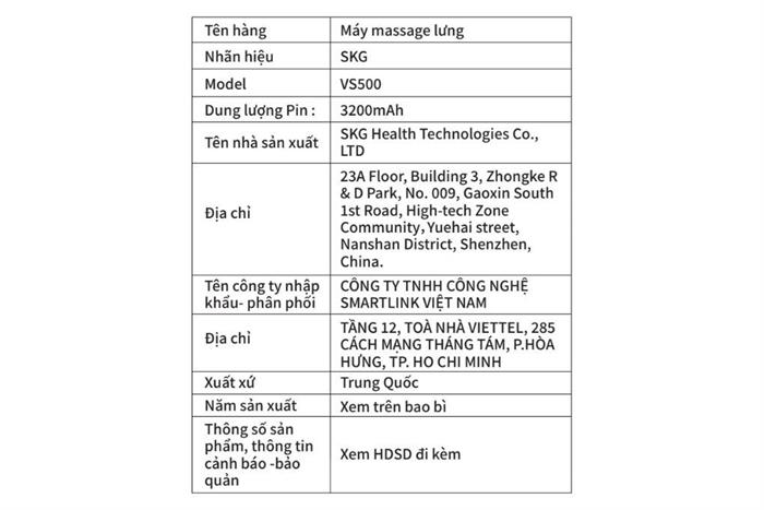 Máy massage lưng SKG VS500 Màu Xám