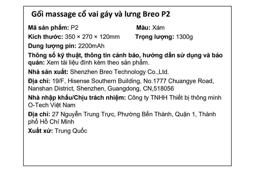 Gối massage Breo P2 Xám Màu Xám