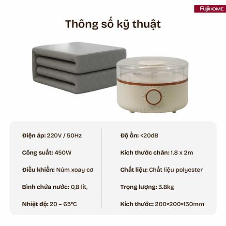 Chăn điện sưởi ấm Fujihome HB1820M Màu Xám
