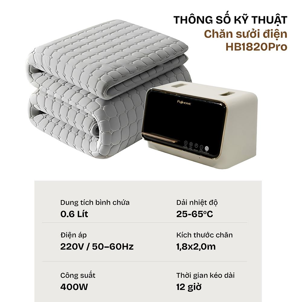 Chăn điện sưởi ấm FUJIHOME HB1820PRO Màu Xám