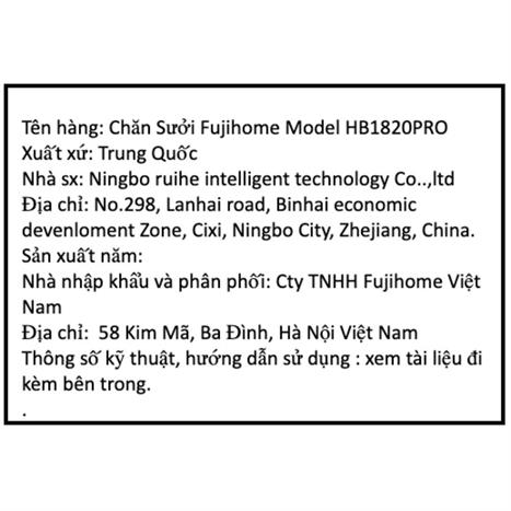 Chăn điện sưởi ấm FUJIHOME HB1820PRO Màu Xám
