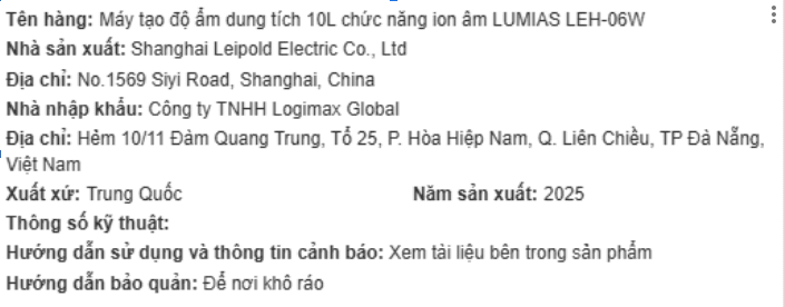 Máy tạo độ ẩm LUMIAS LEH-06W Màu Trắng - Bạc