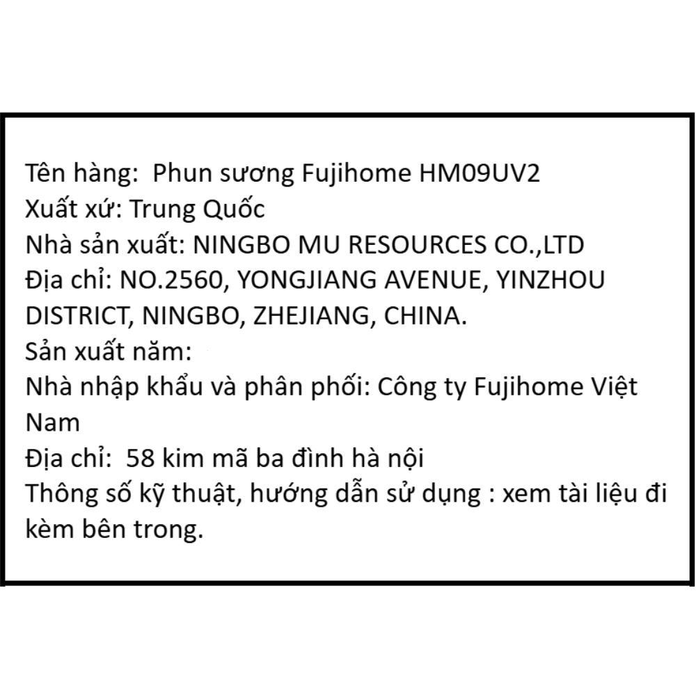 Máy tạo ẩm khuếch tán tinh dầu FUJIHOME HM09UV2 Màu Trắng