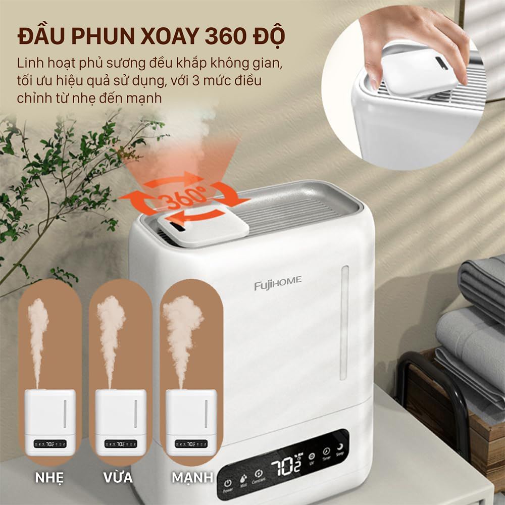 Máy tạo ẩm khuếch tán tinh dầu FUJIHOME HM04EUV Màu Trắng