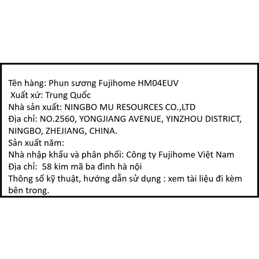 Máy tạo ẩm khuếch tán tinh dầu FUJIHOME HM04EUV Màu Trắng