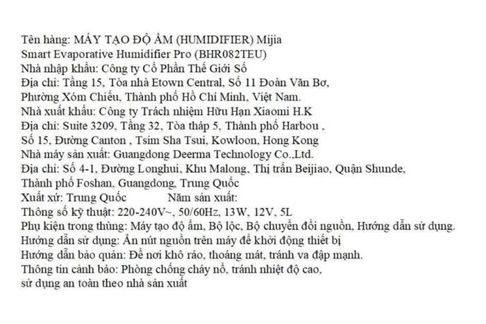 Máy tạo ẩm Xiaomi Mijia Smart Evaporative Humidifier Pro (BHR082TEU) Màu Trắng