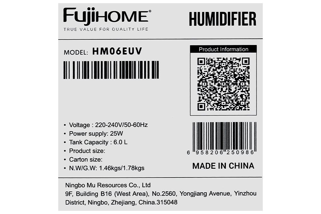 Máy tạo độ ẩm FUJIHOME HM06EUV Màu Trắng