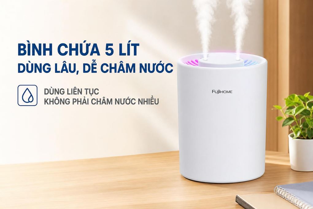 Máy tạo ẩm FUJIHOME HM05A 5L Màu Trắng