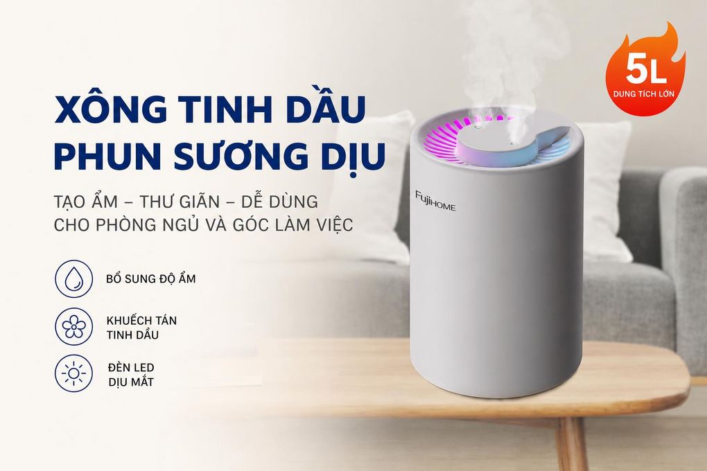 Máy tạo ẩm FUJIHOME HM05A 5L Màu Trắng