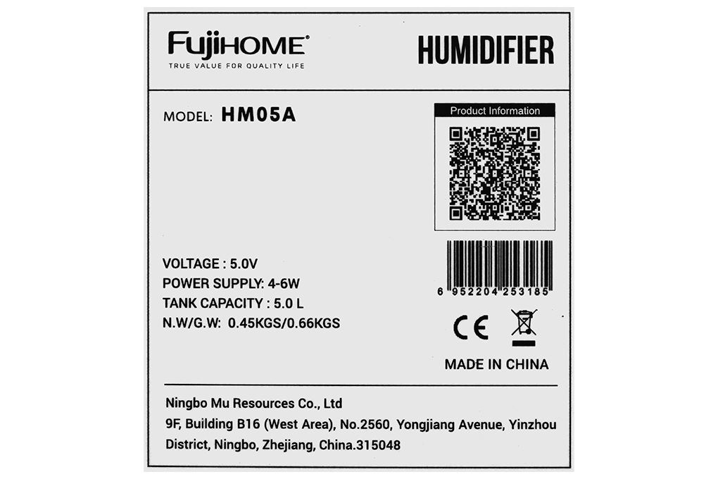 Máy tạo ẩm FUJIHOME HM05A 5L Màu Trắng