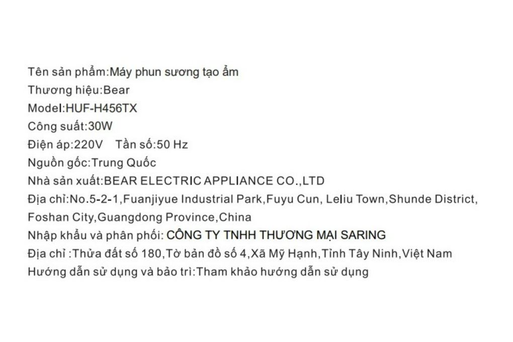 Máy tạo ẩm Bear HUF-H456TX Màu Trắng