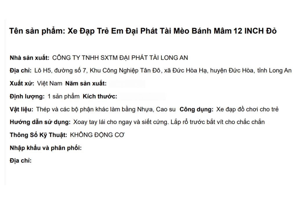 Xe Đạp Trẻ Em Đại Phát Tài Mèo 12 inch Màu Đỏ