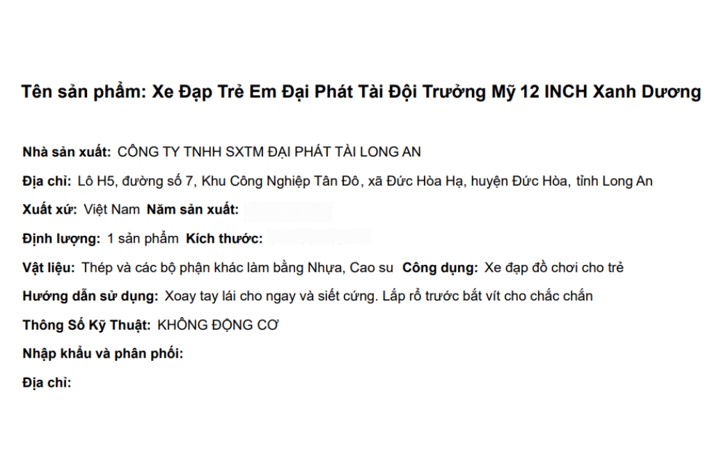 Xe Đạp Trẻ Em Đại Phát Tài Đội Trưởng Mỹ 12 inch Màu Xanh Dương