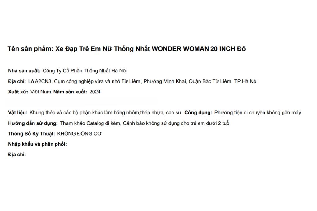 Xe Đạp Trẻ Em Nữ Thống Nhất Wonder Woman 20 inch Đỏ Màu Đỏ