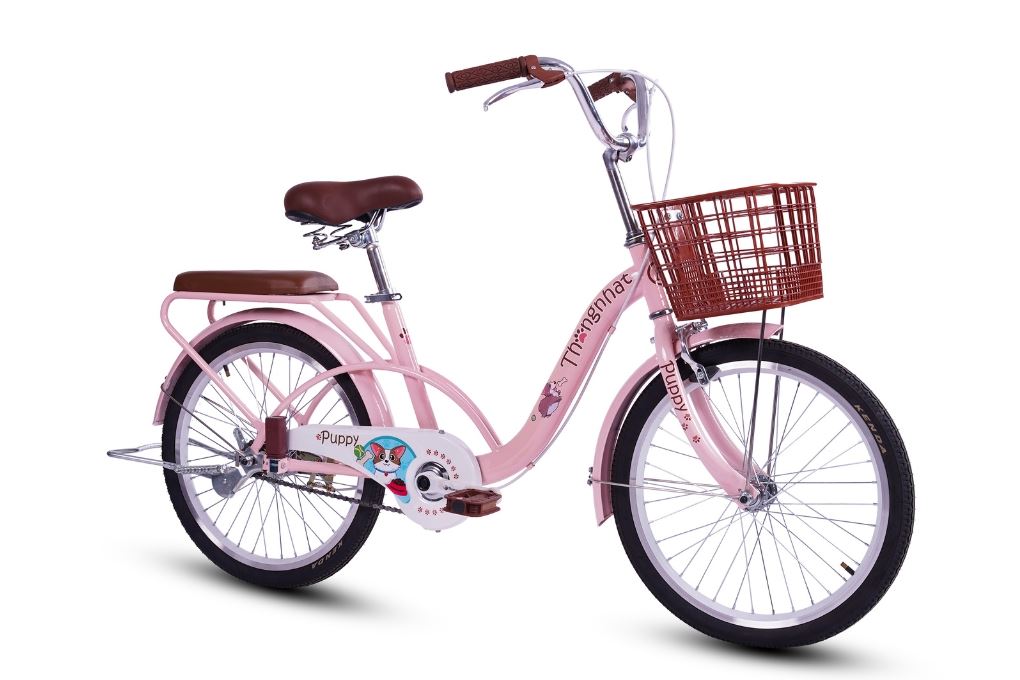 Xe đạp trẻ em nữ Thống Nhất Puppy 20 inch Hồng Màu Hồng