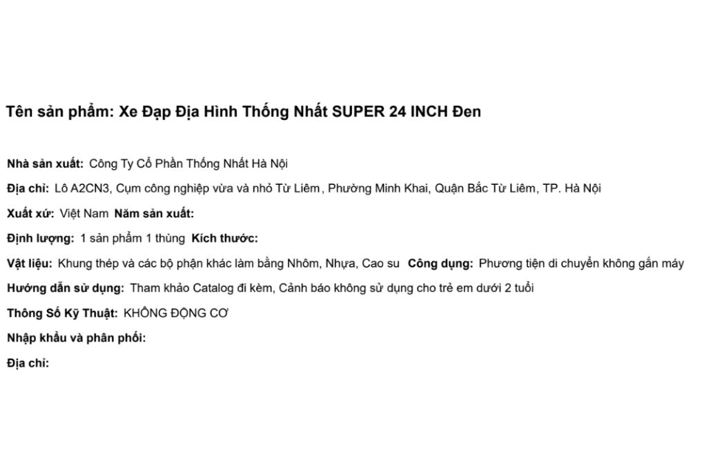 Xe đạp địa hình Thống Nhất Super 24 inch Đen Màu Đen