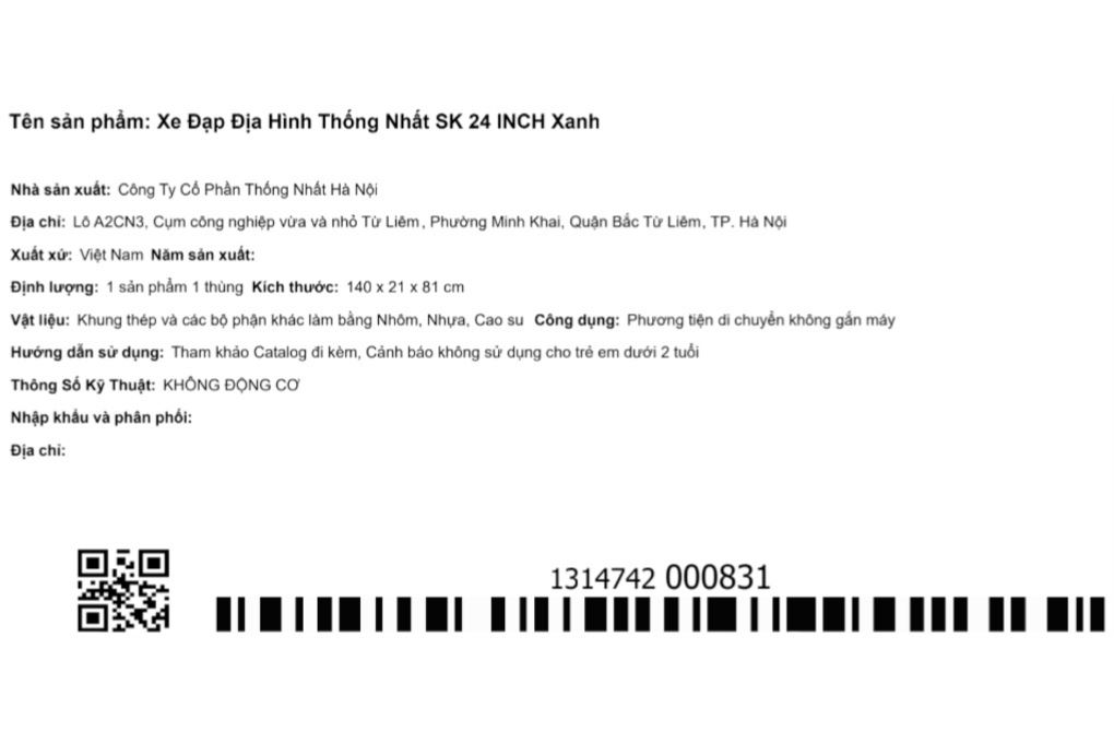 Xe Đạp Địa Hình Thống Nhất SK 24 inch Xanh Màu Xanh Dương
