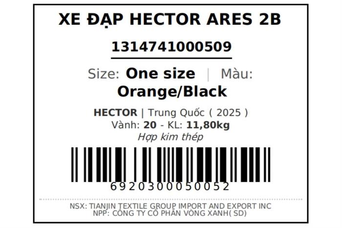 Xe đạp trẻ em nam Hector Ares 2B 20 inch Cam Đen Màu Cam