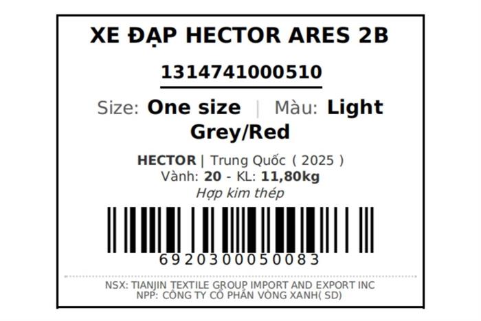 Xe đạp trẻ em nam Hector Ares 2B 20 inch Xám Đỏ Màu Xám nhạt