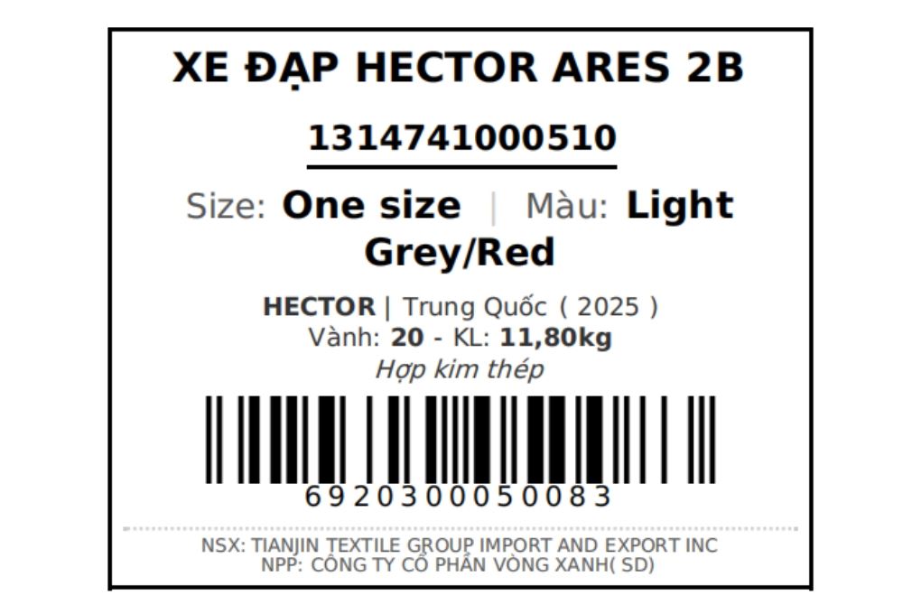Xe đạp trẻ em nam Hector Ares 2B 20 inch Xám Đỏ Màu Xám nhạt