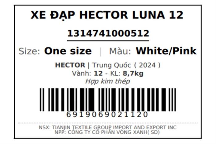 Xe đạp trẻ em nữ Hector Luna 12 inch Trắng Màu Trắng