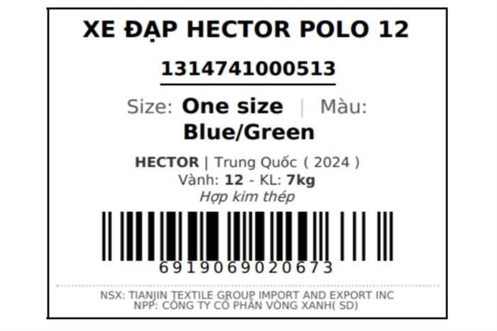 Xe đạp trẻ em nam Hector Polo 12 inch Xanh Màu Xanh nhạt