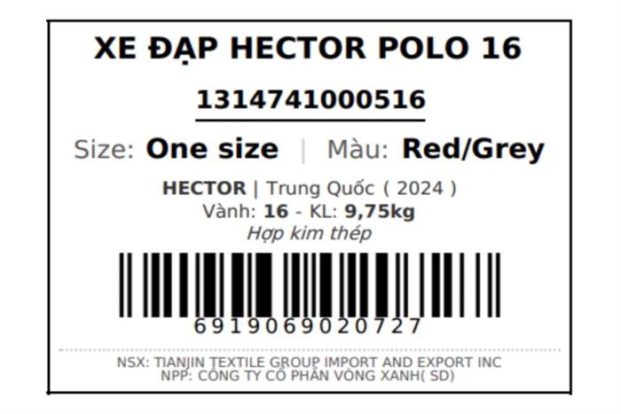 Xe đạp trẻ em nam Hector Polo 16 inch Đỏ Xám Màu Đỏ
