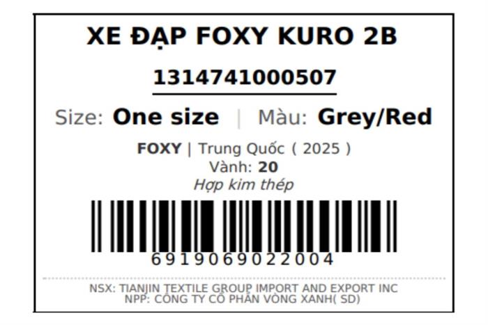 Xe đạp trẻ em nam Foxy Kuro 2B 20 inch Đỏ Xám Màu Đỏ