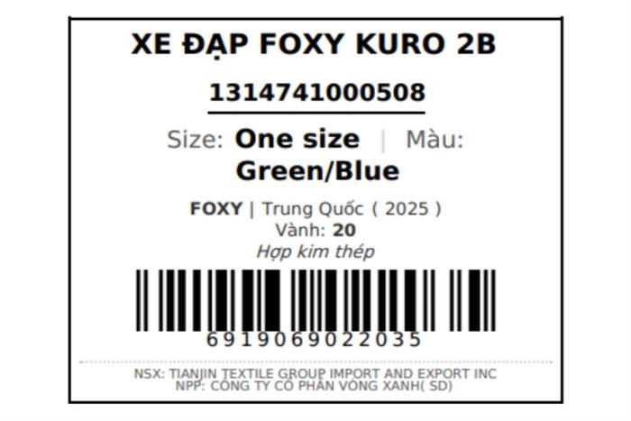 Xe đạp trẻ em nam Foxy Kuro 2B 20 inch Xanh Màu Xanh nhạt