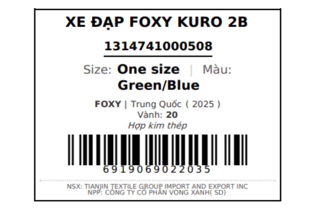 Xe đạp trẻ em nam Foxy Kuro 2B 20 inch Xanh Màu Xanh nhạt
