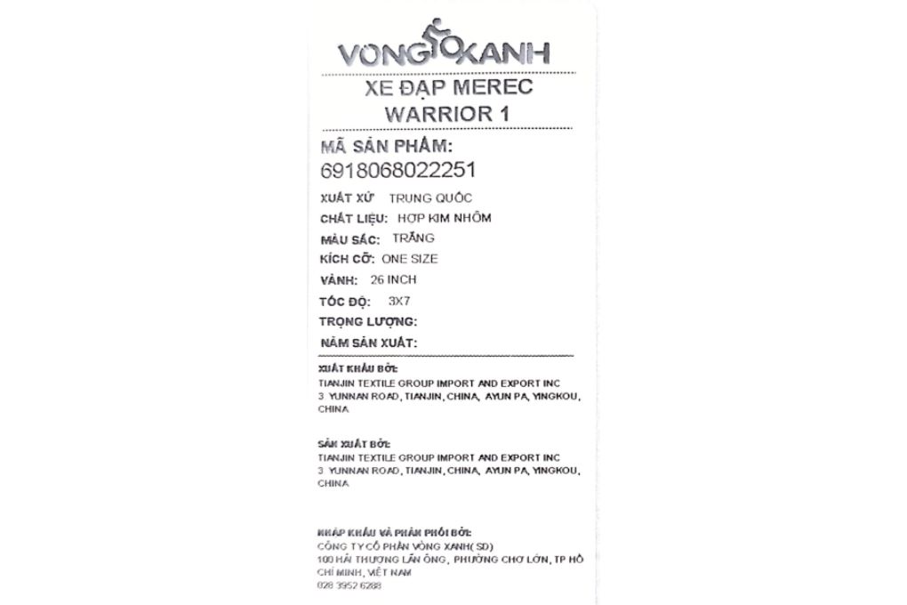 Xe Đạp Địa Hình Merec WARRIOR 1 26 inch Trắng Màu Trắng